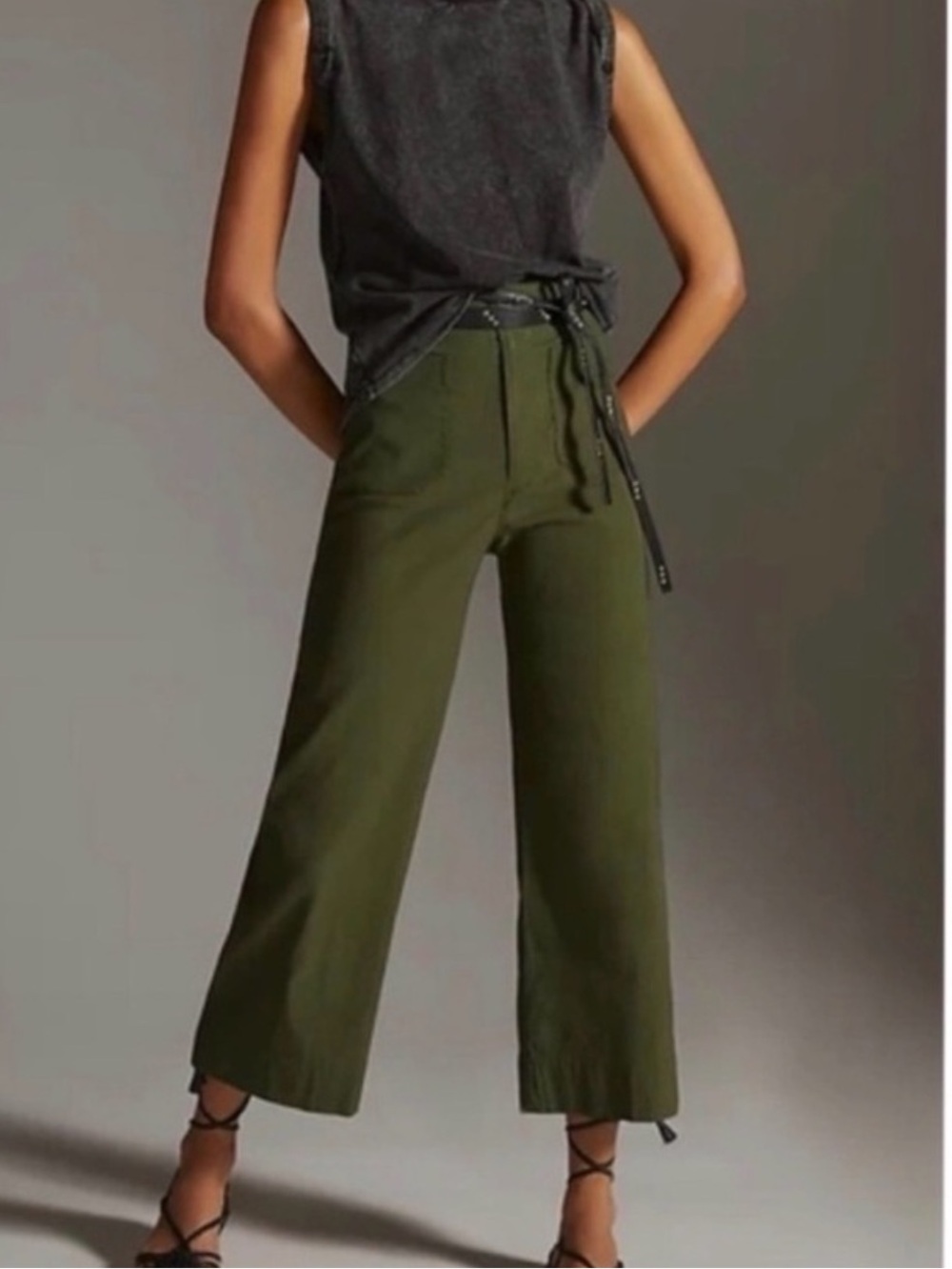 Anthropologie Colette Pants Maeve Cropped Wide Leg High Rise New 34 Fern Green